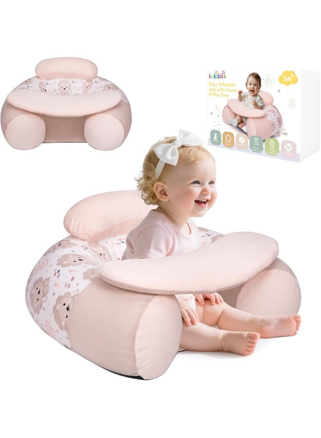 KAKIBLIN Baby Sit Me Up Seat, Inflatable Baby Seat with Cover for Babies 3-36 Months, Portable, Inflatable Sit & Play Floor Seats for Sitting Up for 3 Months Pink - Image 1