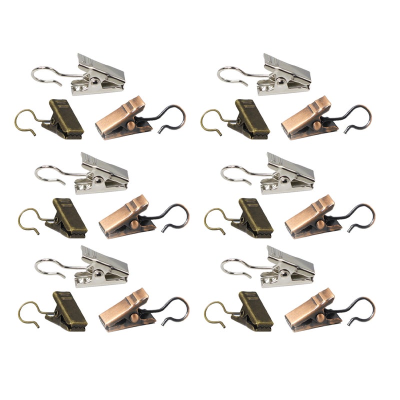 60PCS Metal Clip Stainless Steel Lamp String Clip Curtain Hook Shower Curtain Hook Clip Photo Clip (Random Color) - Image 1