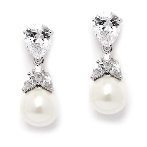 Mariell Pearl Drop Bridal Clip-On Earrings with CZ Crystal For Brides, Weddings, Prom, Birthday Gift - Image 1
