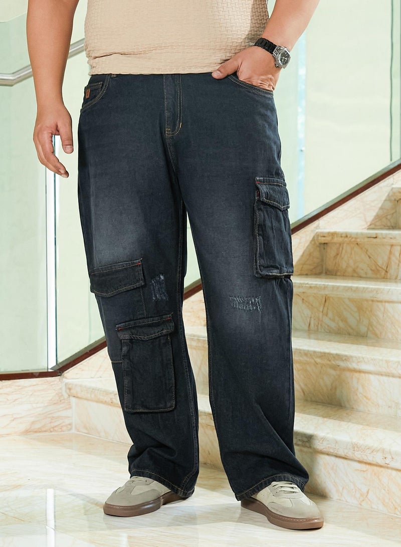 Instafab Plus Men's Charcoal Black Washed Straight-Leg Denim Jeans For Casual Wear | Mid-Rise | Straight Fit | Button Closure | Plus Size Denim Jeans Crafted With Comfort Fit For Everyday Wear - Image 2