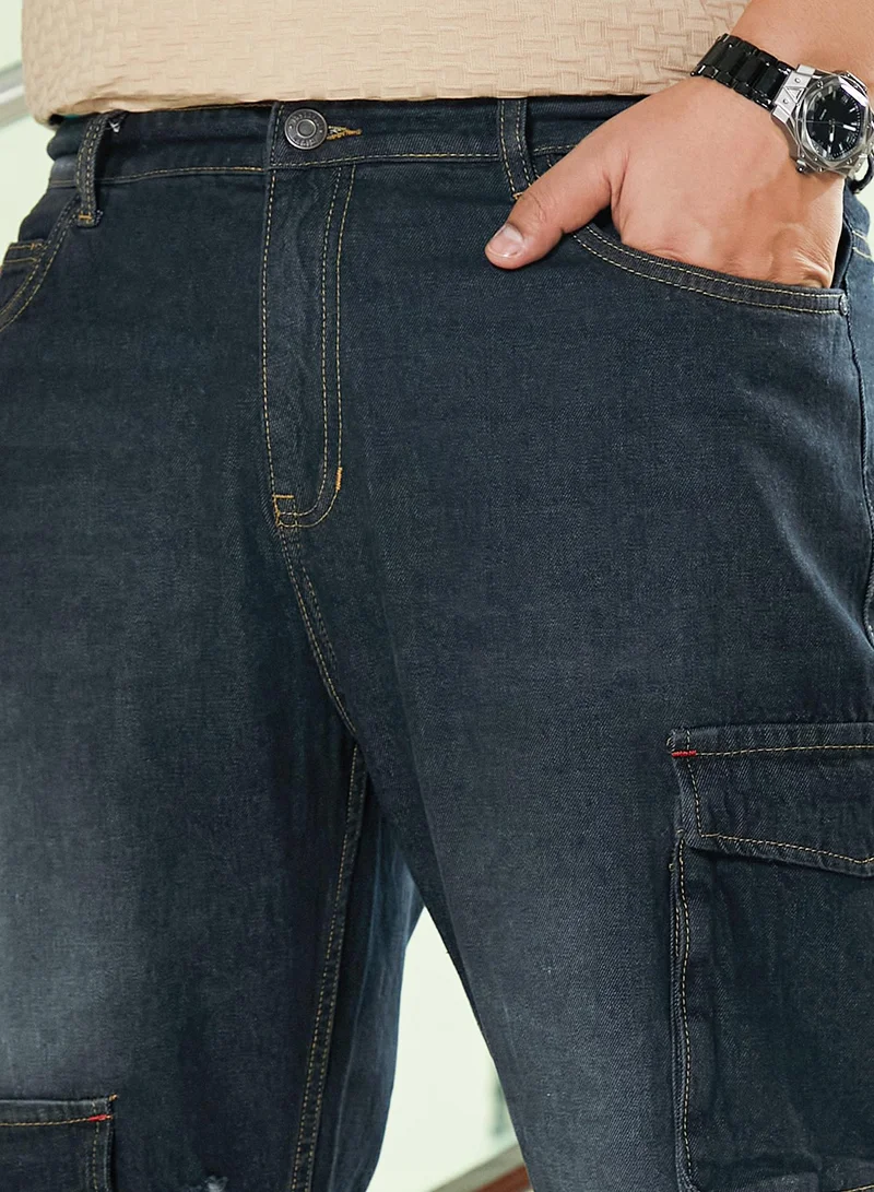 Instafab Plus  Men's Charcoal Black Washed Straight-Leg Denim Jeans For Casual Wear | Mid-Rise | Straight Fit | Button Closure | Plus Size Denim Jeans Crafted With Comfort Fit For Everyday Wear for Men | Best Price UAE