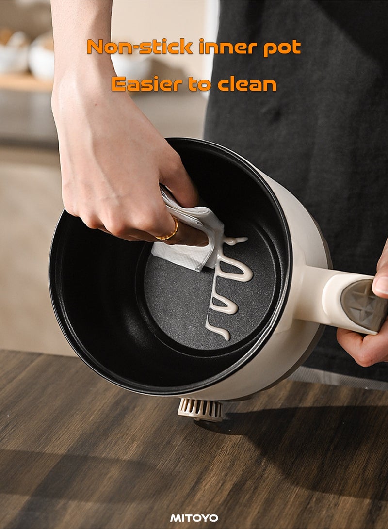 ميتويو قدر كهربائي ساخن بقوة 600 واط مع جهاز بخار من الفولاذ المقاوم للصدأ - وعاء داخلي غير لاصق سعة 1.5 لتر - قدر صغير محمول متعدد الوظائف - مقلاة كهربائية - مناسب لطهي العصيدة والحساء والأرز وشواء شرائح اللحم وتبخير اللحوم وصنع الخبز - Image 5