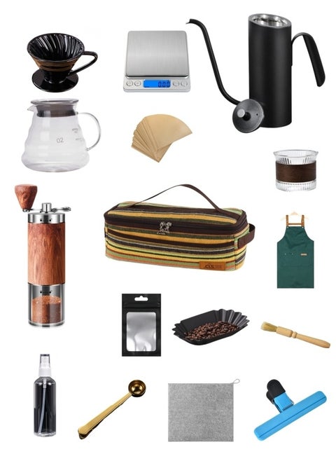 V60 Tools Set of 16 Hand Drip Coffee Set Pour Over Brew Coffee Maker Set With Portable Travel Bag