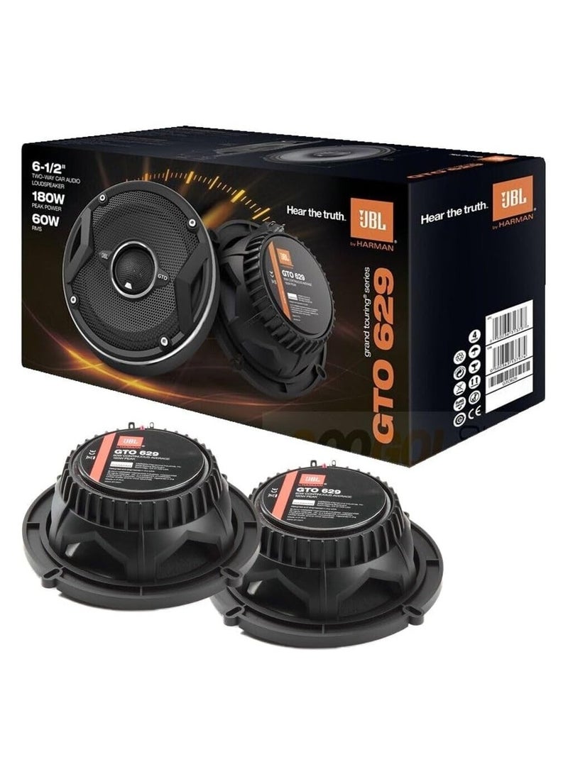 JBL GTO629 6.5" Grand Touring Series Car Audio Speakers - 2-Way, 360 Watts MAX Power, Factory-Sized Replacement Includes Iron Crush Cleaning Cloth