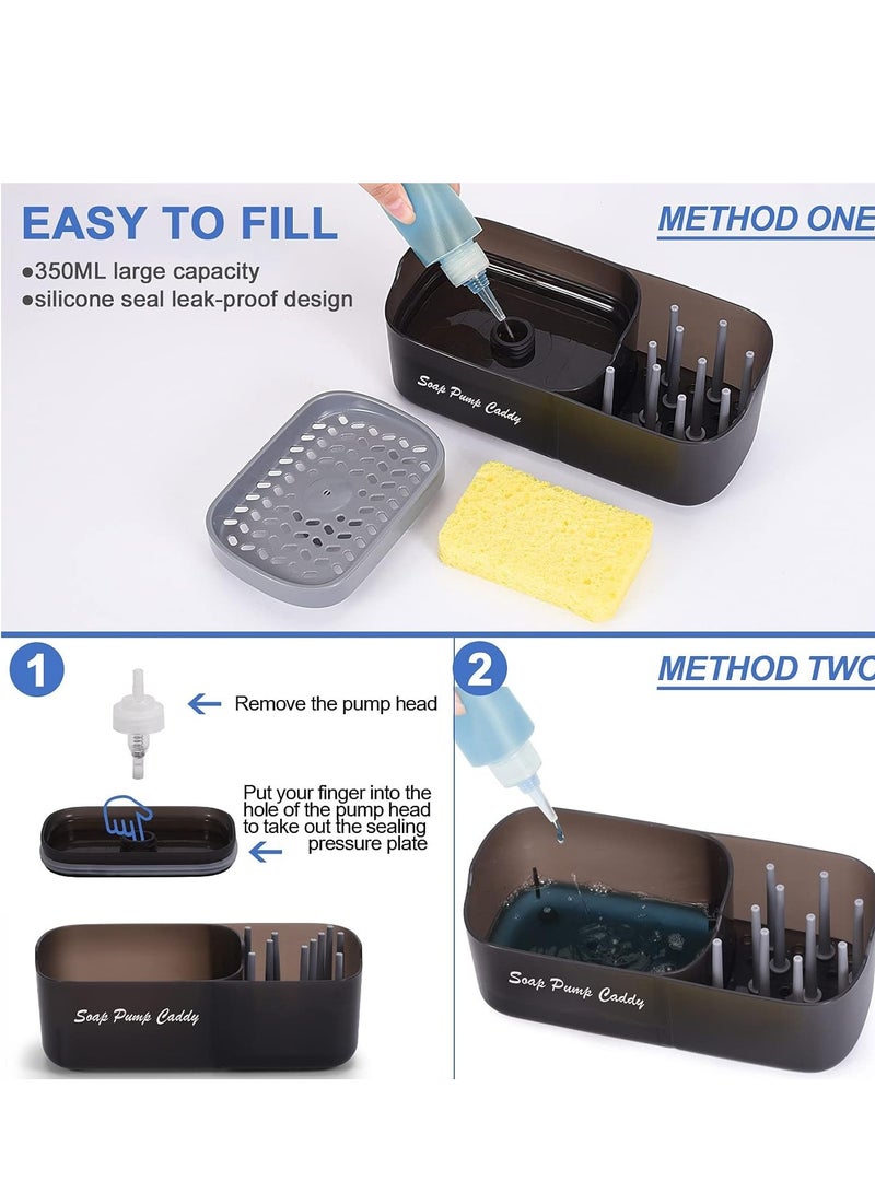 3 in 1 Kitchen Dish Soap Dispenser with Pump Sponge Countertop Dishwasher Holder Kitchen Sink Cleaning Tool Storage Box - Image 4