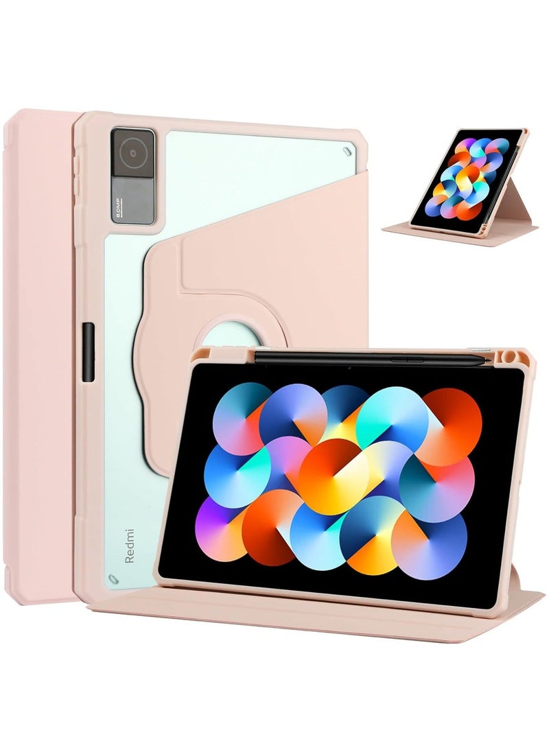 Case Suitable for Xiaomi Redmi Pad Se 11 Inch 2023 Release, Acrylic Can Rotate 360 ° Full Package Bracket Transparent Shell (Pink)
