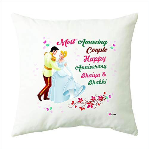 PICRAZEE Most Amazing Couple Gift Combo for Bhaiya and Bhabhi | Happy Anniversary Cushion, Mug and Coaster Set | Romantic Gift for Brother and Sister-in-Law | Home Décor Gift for Couple - Image 2