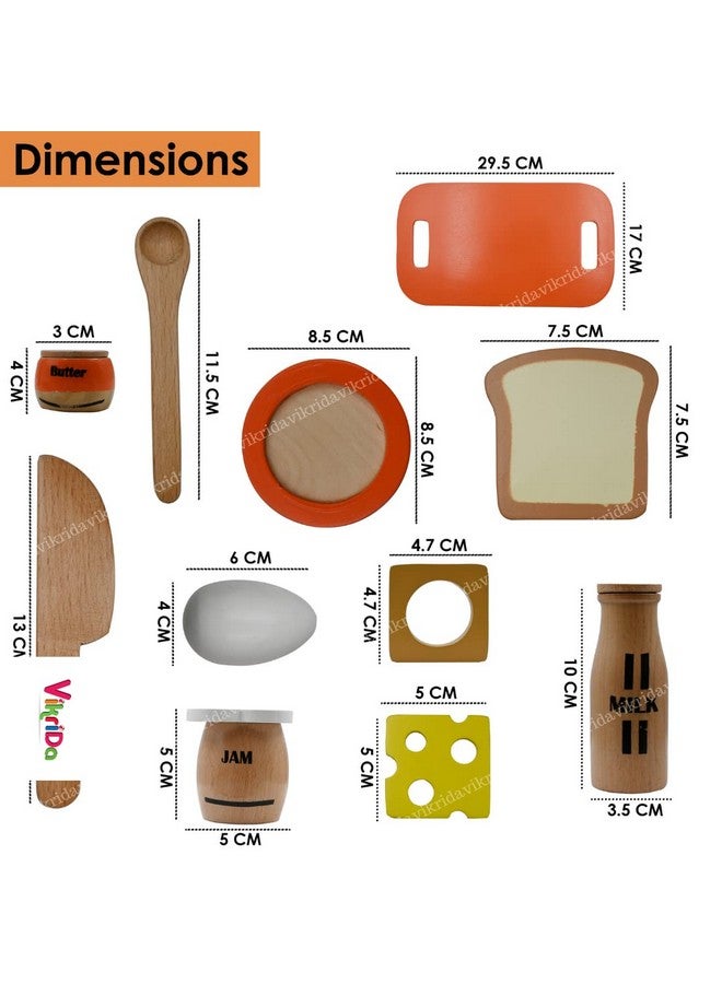 VikriDA Wooden Play Food for Toddlers - 16 Pieces Breakfast Pretend Toy Food for Play Kitchen Accessories - Orange Color - Image 3