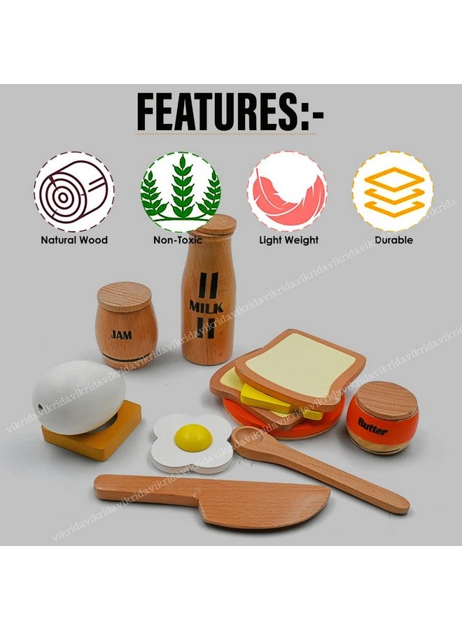 VikriDA Wooden Play Food for Toddlers - 16 Pieces Breakfast Pretend Toy Food for Play Kitchen Accessories - Orange Color - Image 5