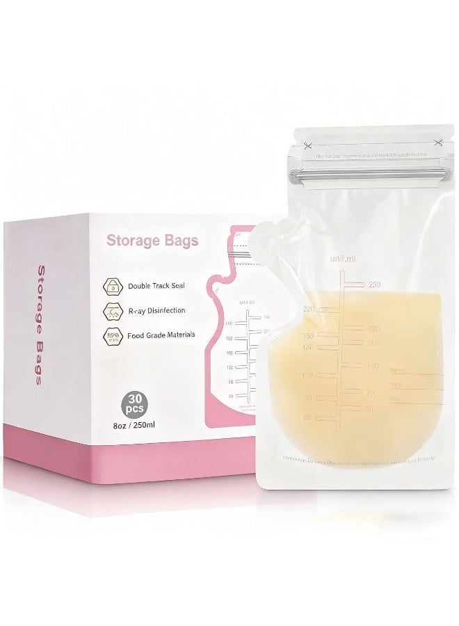30 كيس حليب أم، 250 مل بدون BPA، أكياس لحفظ حليب الأم مع فوهة، للرضاعة، قائمة بذاتها، معقمة مسبقًا، مجمدة، موفرة للمساحة - Image 1