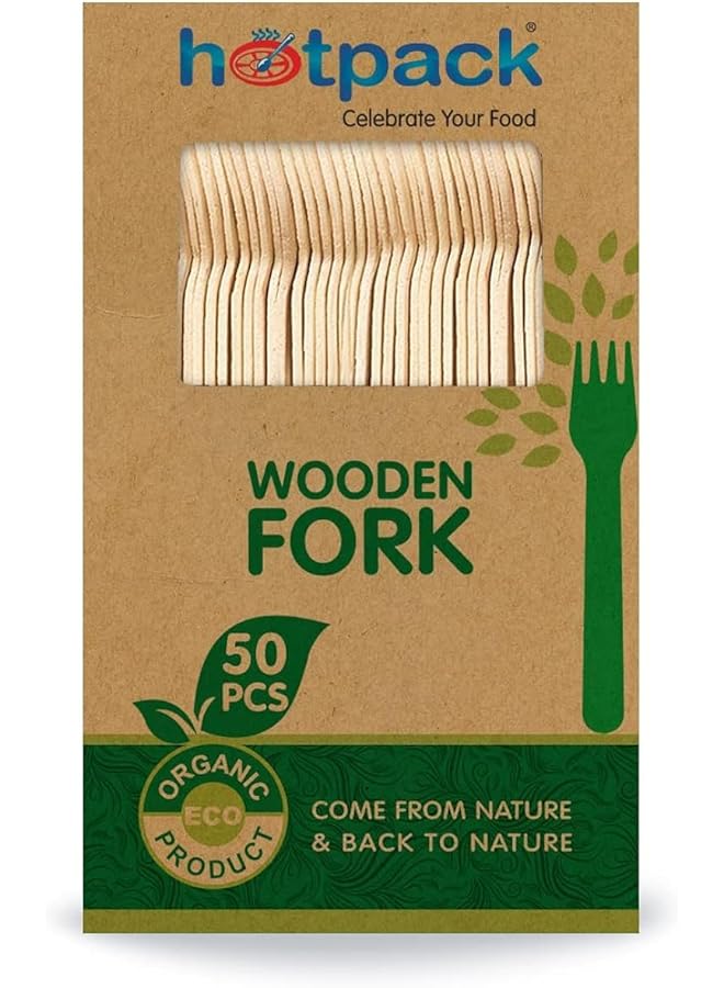 Hotpack Eco Friendly Disposable Wooden Fork 50 Pieces' 50 Units - Image 1