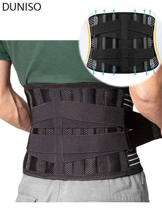DUNISO - Sports Back Brace for Men and Women Breathable Waist Lumbar Lower Back Support Belt for Sciatica Herniated Disc Scoliosis Back Pain Relief Heavy lifting with Dual Adjustable Straps - Image 1