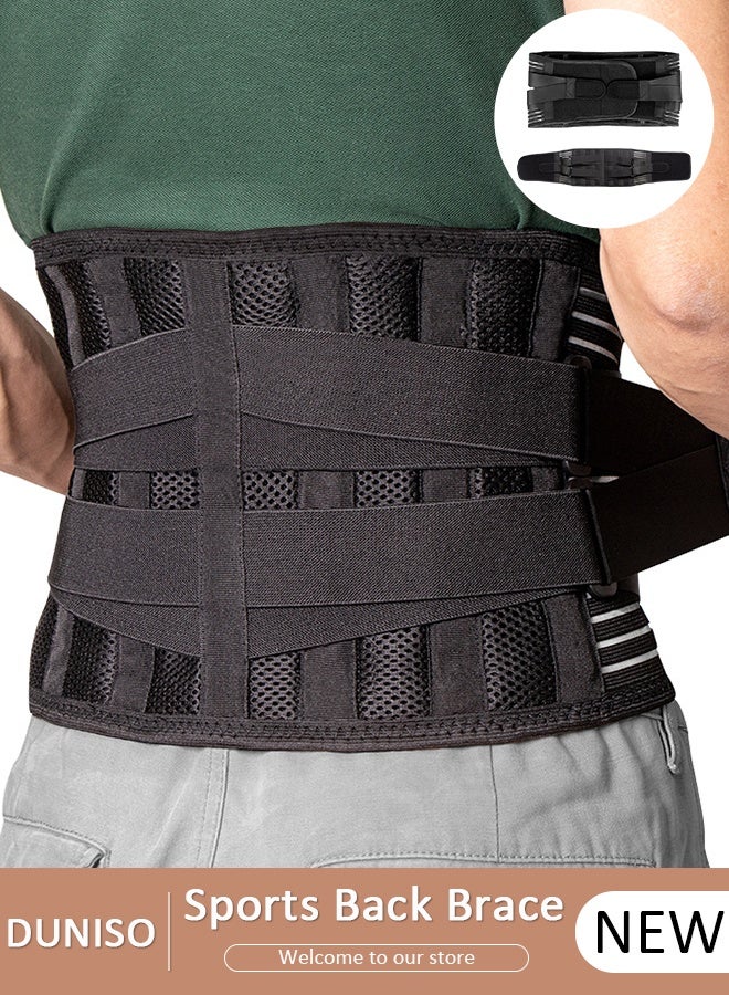 DUNISO دعامة ظهر رياضية للرجال والنساء قابلة للتنفس، حزام دعم أسفل الظهر لأسفل الظهر لعرق النسا، فتق القرص، الجنف، تخفيف آلام الظهر، رفع ثقيل مع أشرطة مزدوجة قابلة للتعديل - Image 1