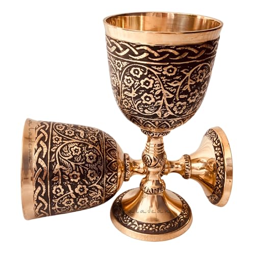 ALADEAN Vintage Chalice Medieval Goblet 1x Solid Brass Red Wine Glass Cups of Royal King Arthur Renaissance Birthday Gifts Christmas Wedding Anniversary Novelty Ceremonial Drinkware Czar Goblet - Image 1