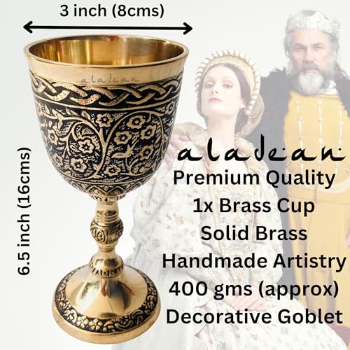 ALADEAN Vintage Chalice Medieval Goblet 1x Solid Brass Red Wine Glass Cups of Royal King Arthur Renaissance Birthday Gifts Christmas Wedding Anniversary Novelty Ceremonial Drinkware Czar Goblet - Image 3