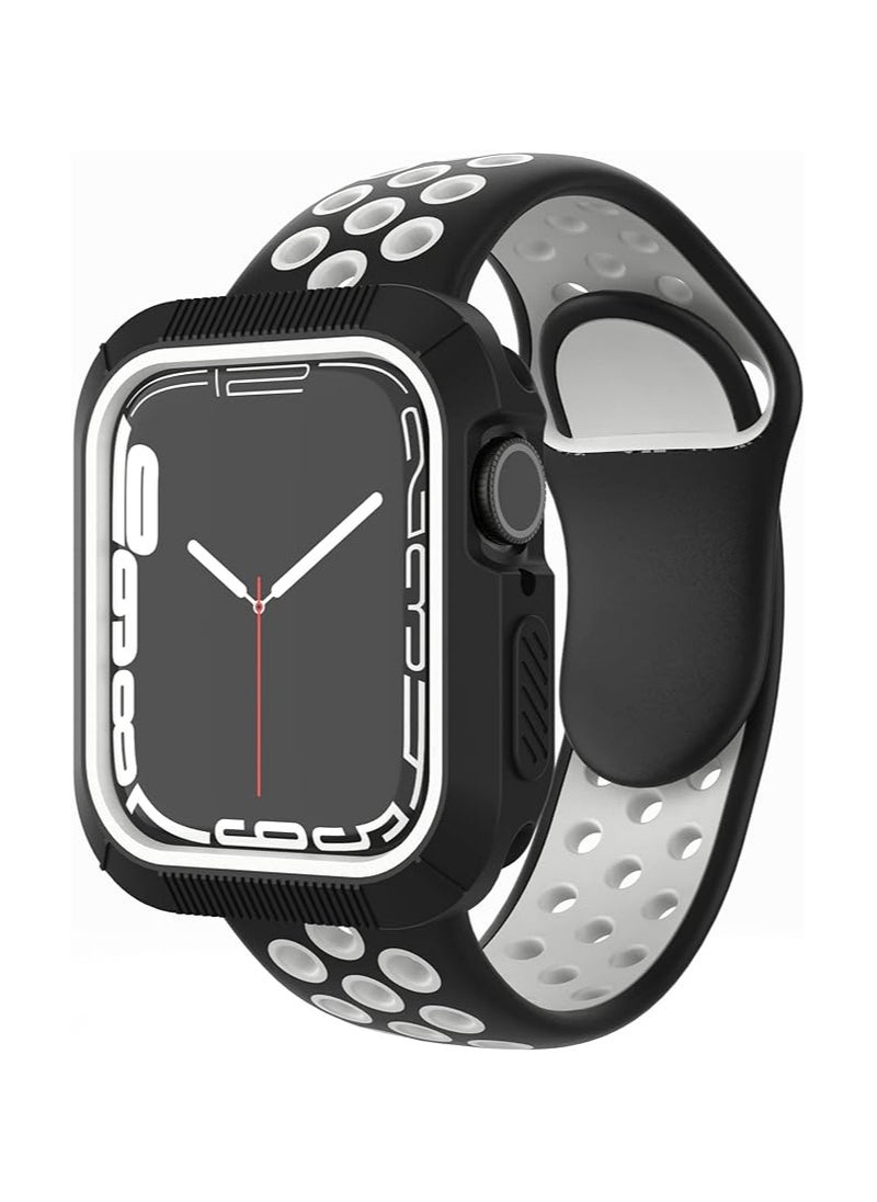 Generic - Compatible with Apple Watch 7 Watch Band 41mm/40mm, iWatch Bands Soft TPU Sport Bands Women Men Replacement Strap for iWatch Series 7 (, 44mm) (Black & White) - Image 1