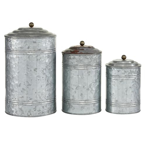 Deco 79 Metal Living Room Decorative Jars Galvanized Ribbed Decorative Container with Gold Ball Knobs, Set of 3 Jar with Lid 12", 9", 8"H, Gray - Image 1