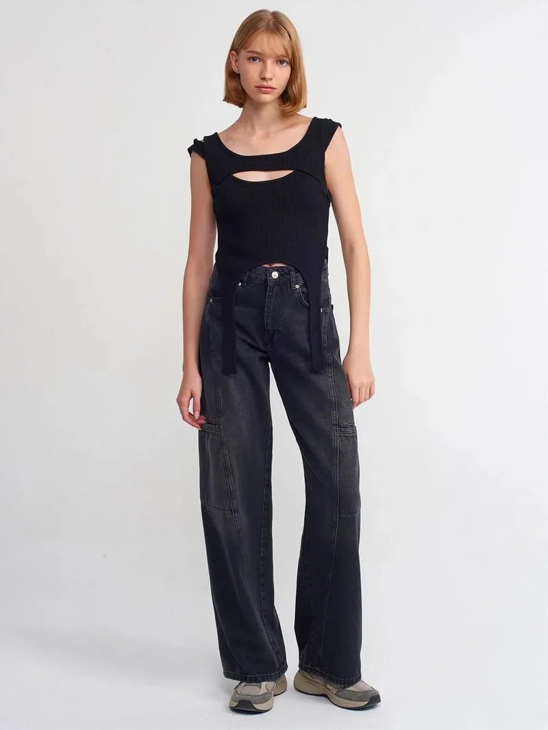 ديلفين Dilvin High-Waist Wide-Leg Cargo Jeans
