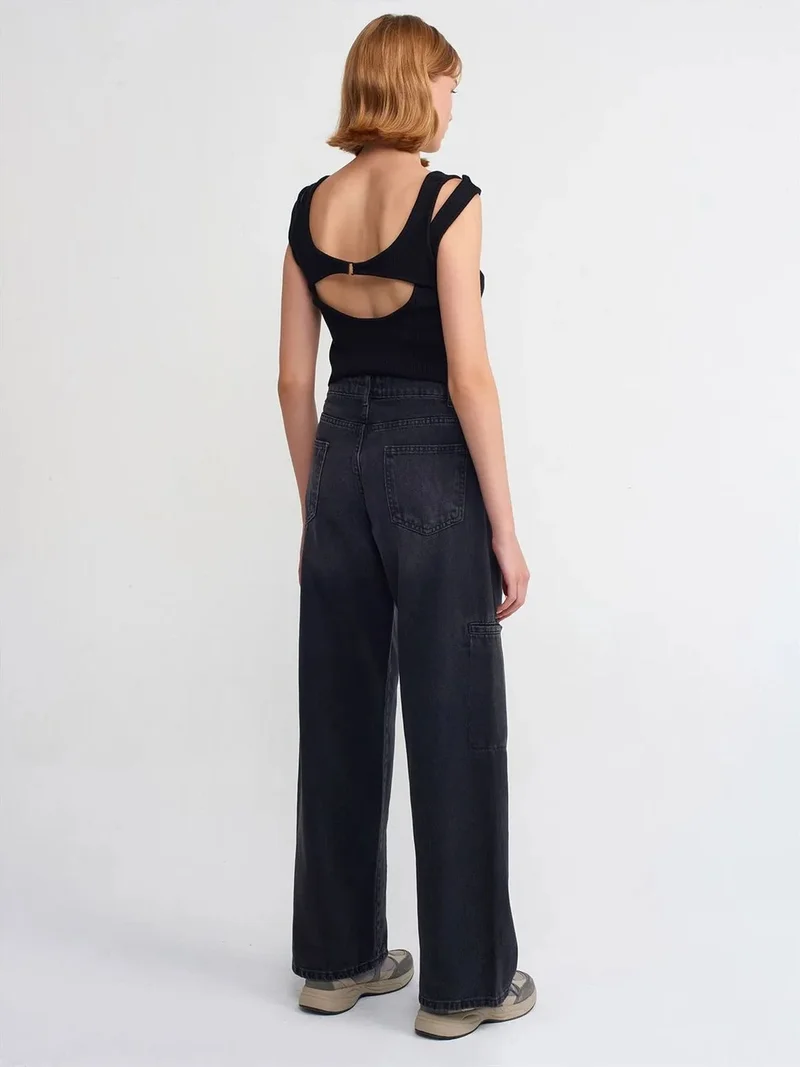 ديلفين Dilvin High-Waist Wide-Leg Cargo Jeans