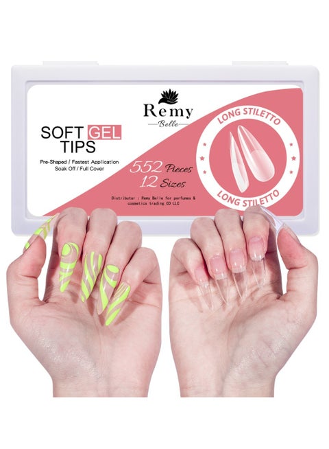 Soft Gel Nail Tips Long Stiletto 552 Pcs 12 Sizes