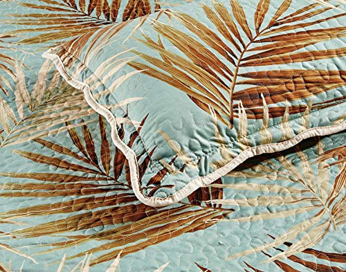 Masterplay 3-Piece Fine Printed Tropical Palm Leaves Oversize (100" X 95") Quilt Set, Bedspread Coverlet Queen Size Bed Cover (Sage, Aqua, Brown, Khaki) - Image 2