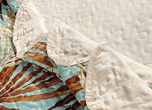 Masterplay 3-Piece Fine Printed Tropical Palm Leaves Oversize (100" X 95") Quilt Set, Bedspread Coverlet Queen Size Bed Cover (Sage, Aqua, Brown, Khaki) - Image 4