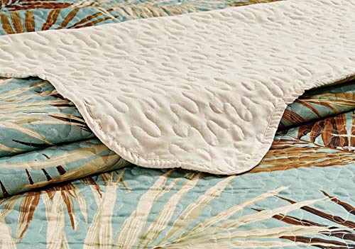 Masterplay 3-Piece Fine Printed Tropical Palm Leaves Oversize (100" X 95") Quilt Set, Bedspread Coverlet Queen Size Bed Cover (Sage, Aqua, Brown, Khaki) - Image 3