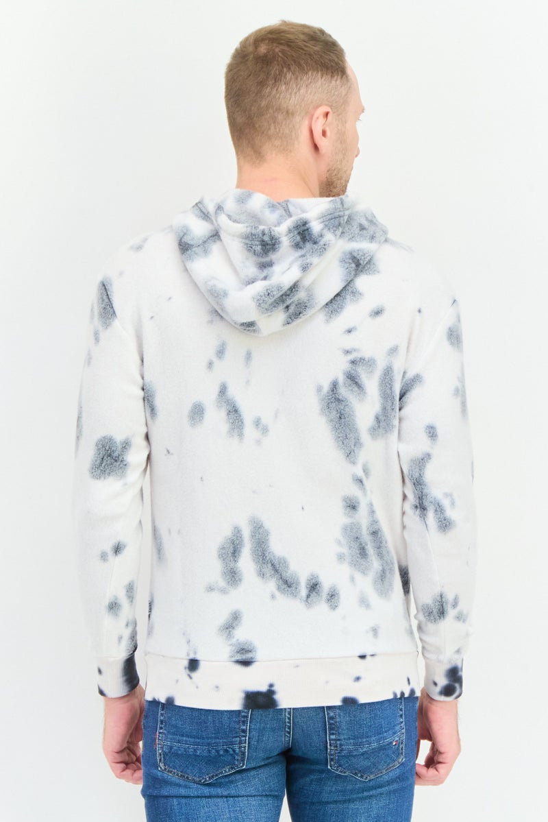 Feat Men Marble Print Fleece Hooded Sweatshirt, White - Image 3