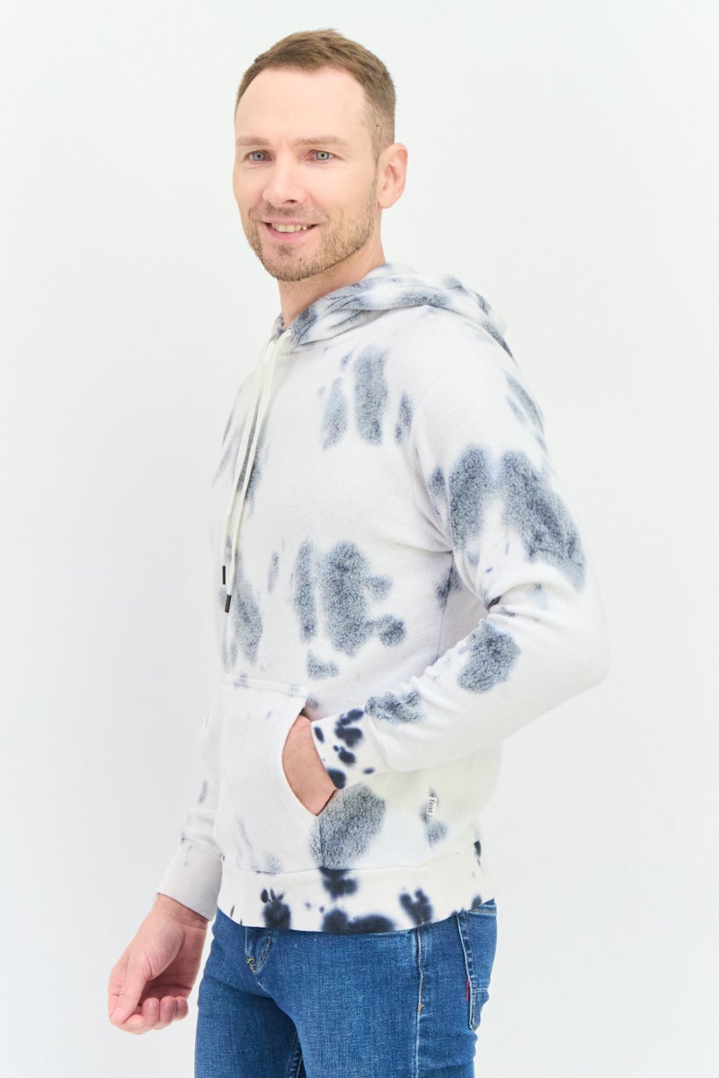 Feat Men Marble Print Fleece Hooded Sweatshirt, White - Image 2