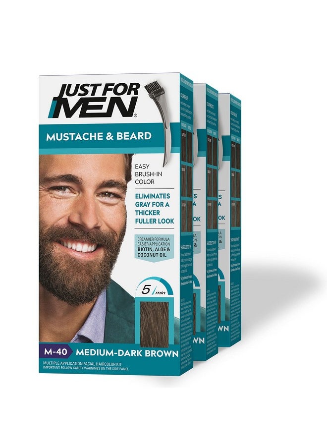 Just For Men Mustache & Beard Beard Dye For Men With Brush Included For Easy Application With Biotin Aloe And Coconut Oil For Healthy Facial Hair Mediumdark Brown M40 Pack Of 3  - Image 1