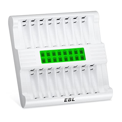 EBL AA Battery Charger, 16 Bay Batteries Charger with 1-Hour Fast Charging with LCD Display and AC Plug Cable for AA AAA NiMH Rechargeable Batteries - Image 1
