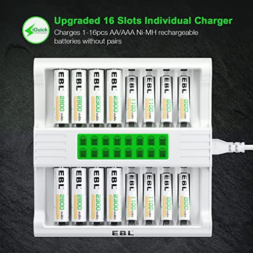 EBL AA Battery Charger, 16 Bay Batteries Charger with 1-Hour Fast Charging with LCD Display and AC Plug Cable for AA AAA NiMH Rechargeable Batteries - Image 3