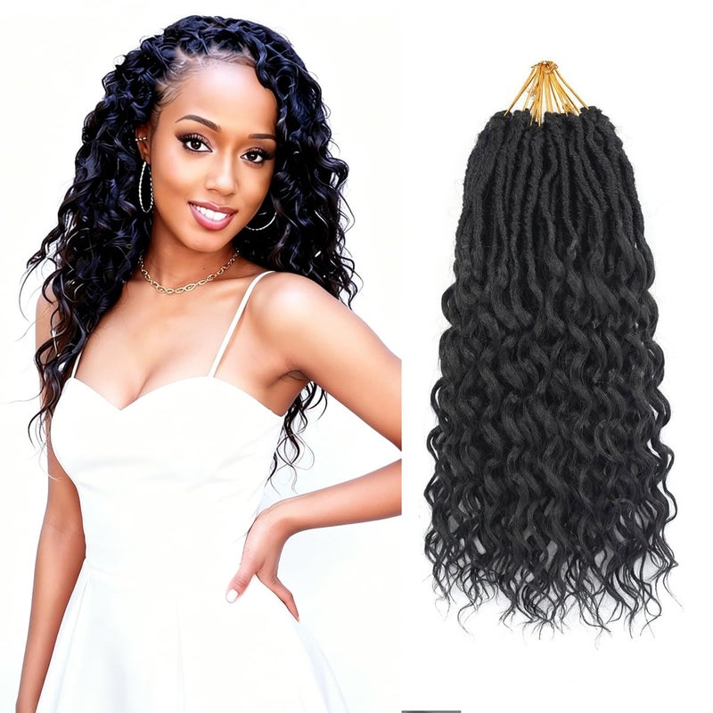 Ahrencan Faux Locs With Curly Ends 12 Inch 8 Packs Prelooped Crochet Hair for Black Women Pre Looped Crochet Goddess Locs Hair With Deep Wave End Synthetic Crochet BraidsLightweight Natural Look121B - Image 2