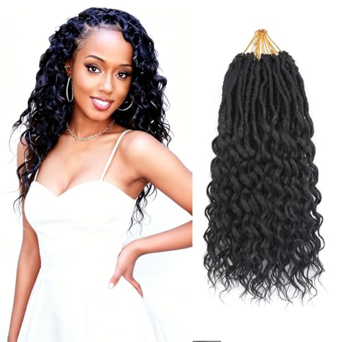 Ahrencan Faux Locs With Curly Ends 12 Inch 8 Packs Prelooped Crochet Hair for Black Women Pre Looped Crochet Goddess Locs Hair With Deep Wave End Synthetic Crochet BraidsLightweight Natural Look121B - Image 1