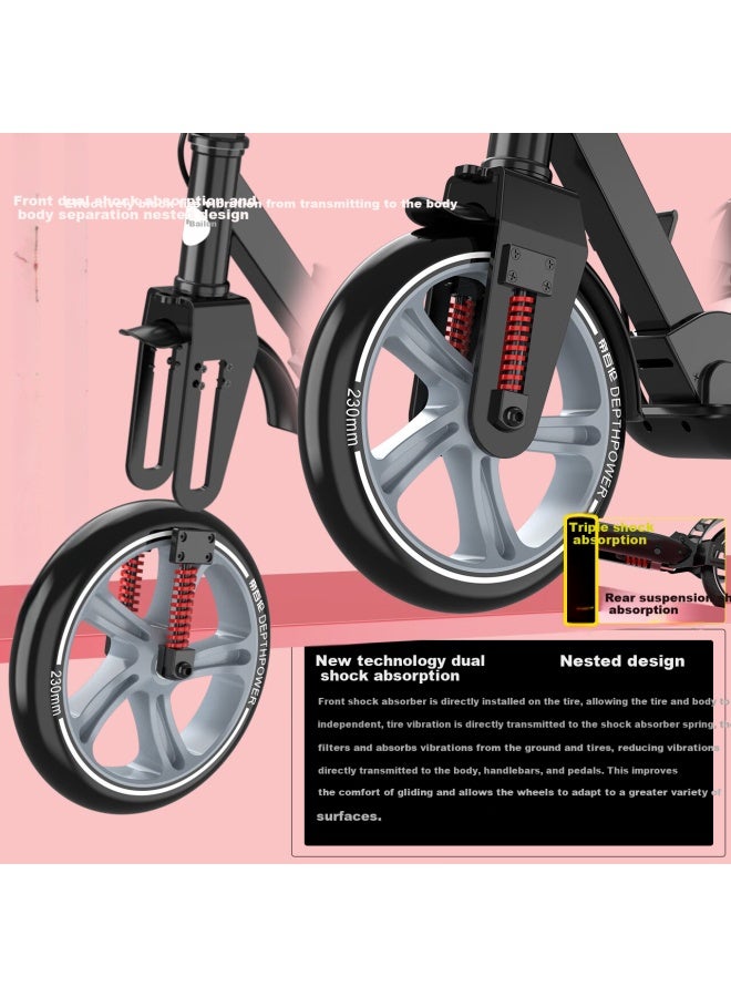 Depthpower Adult Scooter With Three Shock Absorbers, Foldable Balance Kick Scooter With Dual Brakes, Steering Lock, Safety Limit Flagship Green Belt Gift - Image 1