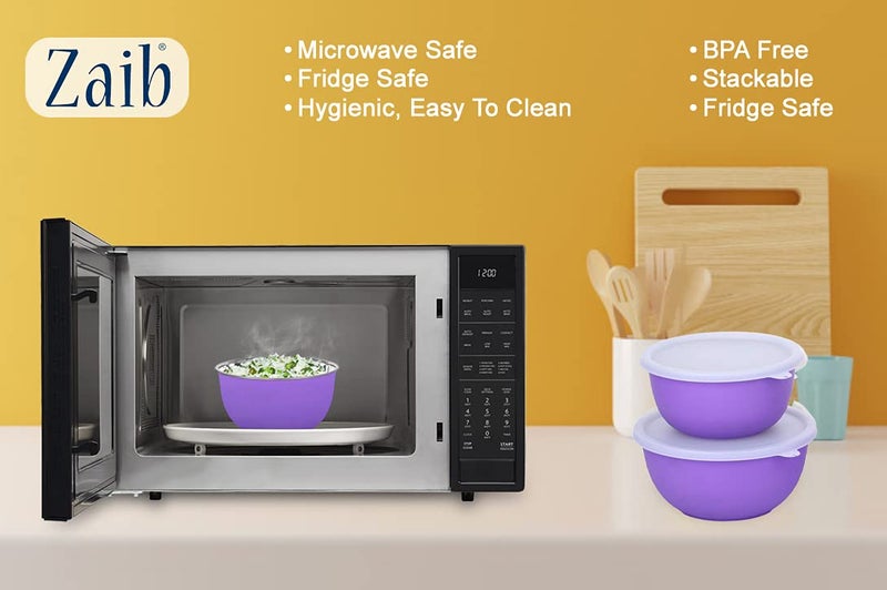 Zaib Microwave Safe Stainless Steel Mixing Bowl Set with Lids | 500ml, 750ml, 1250ml | Purple Euro Style Food Storage Containers for Kitchen | Pack of 3 (Plain Purple 3) - Image 4
