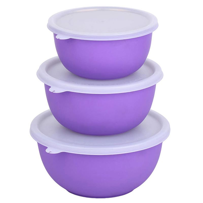 Zaib Microwave Safe Stainless Steel Mixing Bowl Set with Lids | 500ml, 750ml, 1250ml | Purple Euro Style Food Storage Containers for Kitchen | Pack of 3 (Plain Purple 3) - Image 1