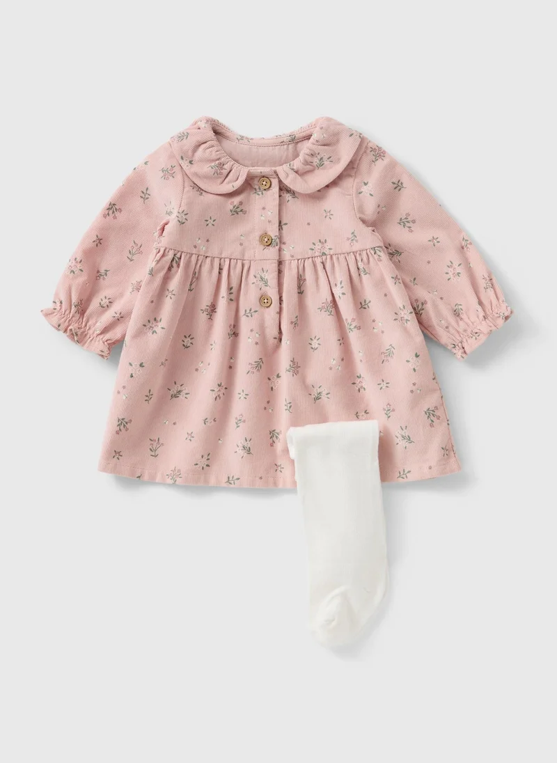 Baby Pink Floral Dress & Tight Set