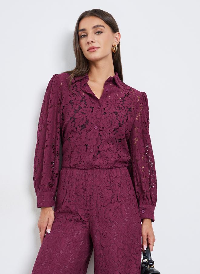 ستايلي بلوزة بتفاصيل بارزة الملمس وأكمام بالون - Image 1