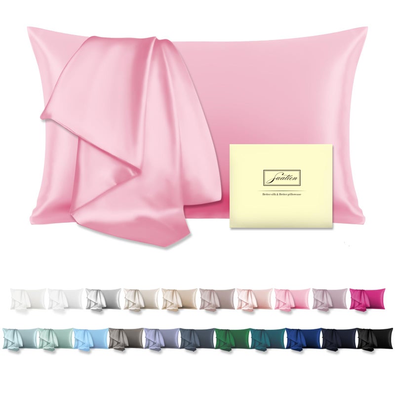 Mulberry Silk Pillowcase for Hair and Skin Pillow Case with Hidden Zipper Soft Breathable Smooth Cooling Silk Pillow Covers for Sleeping Pink King20X 36