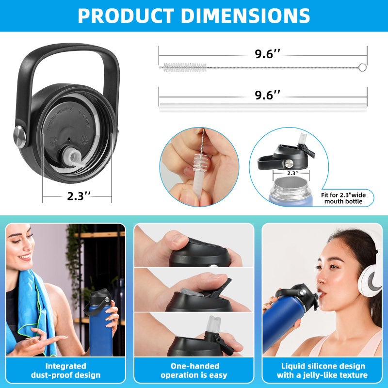 Tonlinco Straw Lid for Hydroflask Wide Mouth, Straw Lid Compatible with Hydro Flask 20 32 40 oz Wide Mouth Wide Mouth Straw Lid Compatibility Most Sports Water Bottle (Black) - Image 3