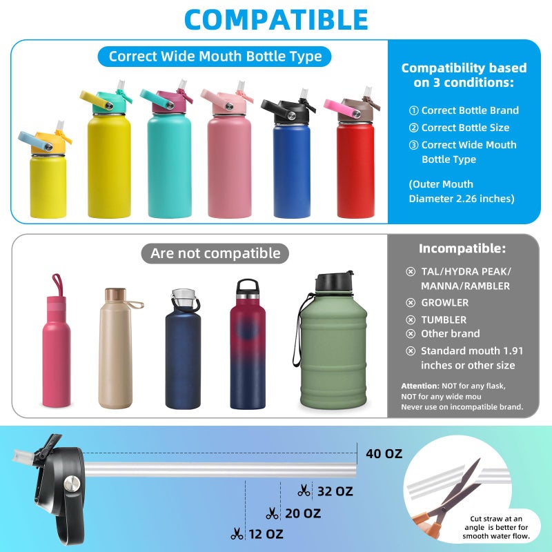 Tonlinco Straw Lid for Hydroflask Wide Mouth, Straw Lid Compatible with Hydro Flask 20 32 40 oz Wide Mouth Wide Mouth Straw Lid Compatibility Most Sports Water Bottle (Black) - Image 2