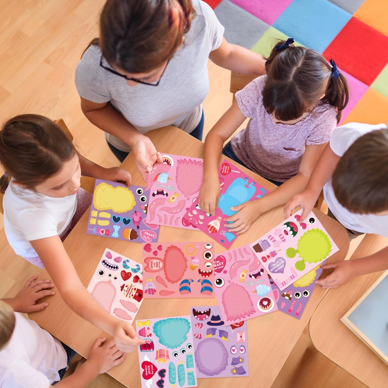 CY2SIDE Valentines Monster Face Stickers - 40PCS Pink Monster Make a Face Sticker Sheet for Kid, DIY Love Heart Monsters Sticker Game with Fun Words Valentineâ€™s Day Party Favor for School Home Project - Image 4