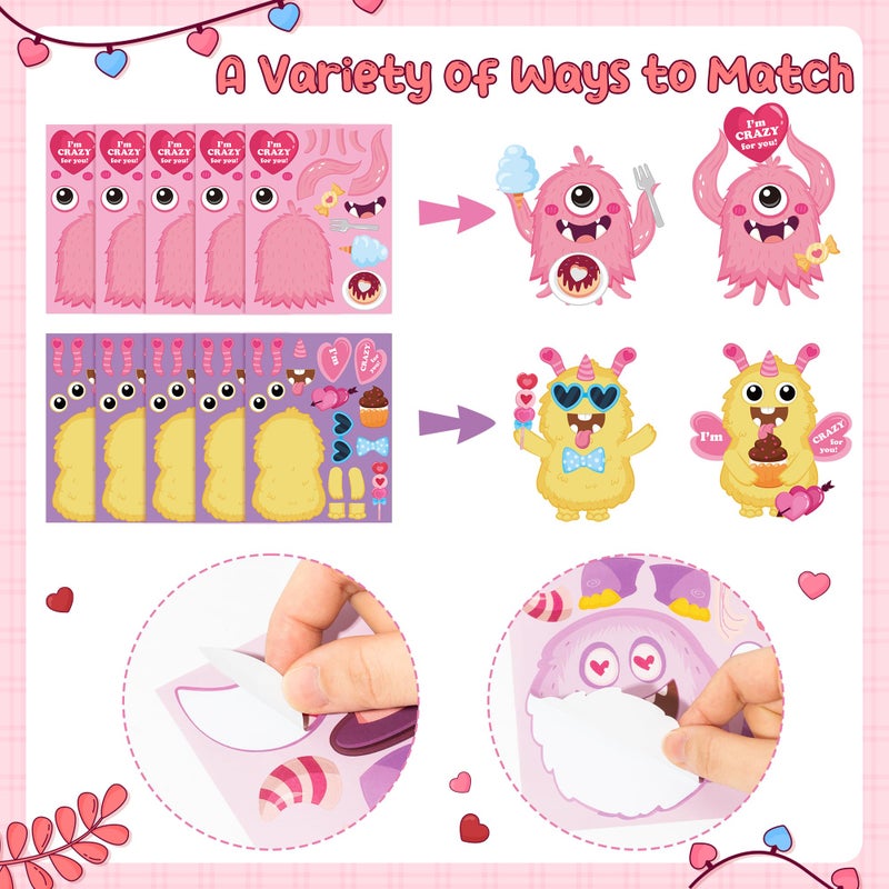 CY2SIDE Valentines Monster Face Stickers - 40PCS Pink Monster Make a Face Sticker Sheet for Kid, DIY Love Heart Monsters Sticker Game with Fun Words Valentineâ€™s Day Party Favor for School Home Project - Image 3