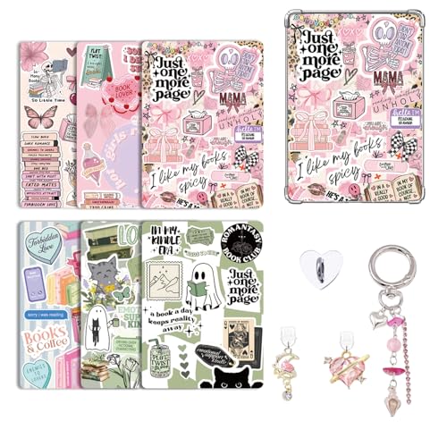 CuddleJunk 6 pcs Inserts Cardstock Paper for E-Reader, and 2 pcs Dust Plug Charms, 1 Chain Charm Set, 6.8"x4.8" Cardstock Insert Accessories for Paper white 11th-12th, Gift for Book Lover (style-A, 6.8" x 4.8") - Image 1