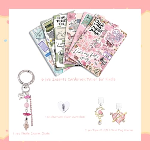 CuddleJunk 6 pcs Inserts Cardstock Paper for E-Reader, and 2 pcs Dust Plug Charms, 1 Chain Charm Set, 6.8"x4.8" Cardstock Insert Accessories for Paper white 11th-12th, Gift for Book Lover (style-A, 6.8" x 4.8") - Image 3