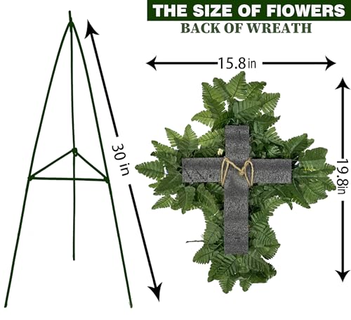 HENOMO Cemetery Flower for Grave Decorations, Memorial Floral Cross with Easel Stand,Headstone Wreath-Red Rose Hibiscus/White Lily-28 Inch - Image 4