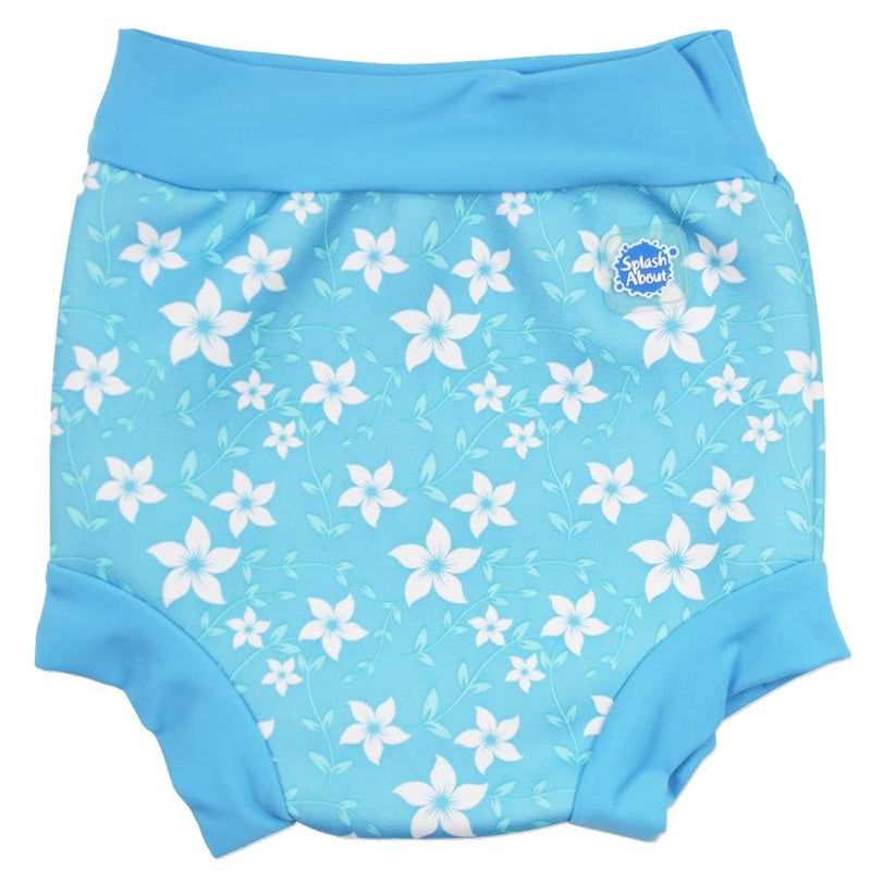 Splash About Happy Nappy Re-Useable Swim Nappy, Blue Blossom, Medium(3-8 Months), Boy, Waist 40-46 Cm, Neoprene. - Image 1