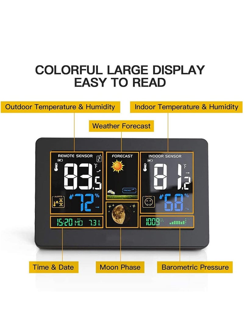 Excefore Weather Station Wireless Indoor Outdoor Thermometer, Color Display Digital Weather Thermometer with Atomic Clock, Forecast Station with Calendar and Adjustable Backlight - Image 2