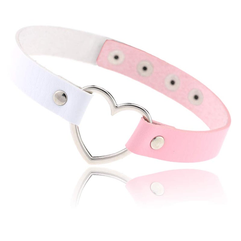 ETHOON قلادة تشوكر قلب الحب ثنائية اللون من إيثون جلد PU تشوكر قوطية سلسلة عنق بيضاء وردية - Image 1